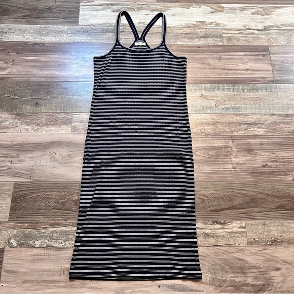 Madewell Womens Racerback Midi Tank Dress Large Striped Ribbed Navy Blue White - Picture 9 of 14